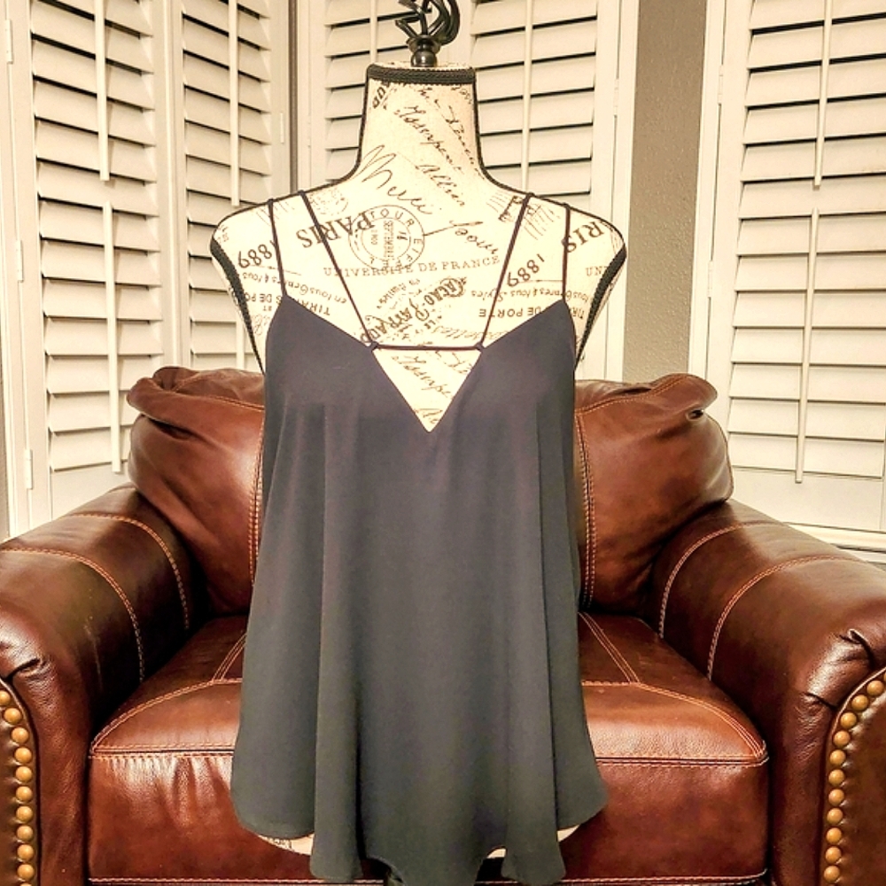Express Black Flowy Top with Straps | Size Large | Elegant & Comfy